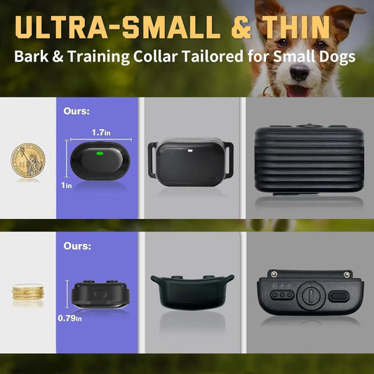 No Bark Small Dog Training Collar Remote 1300FT Lightweight Rechargeable 5-15lb