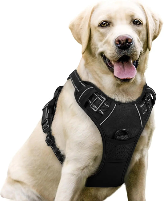 No Pull Dog Harness Reflective Adjustable Oxford Vest Dogs Control (All Sizes) Black Large