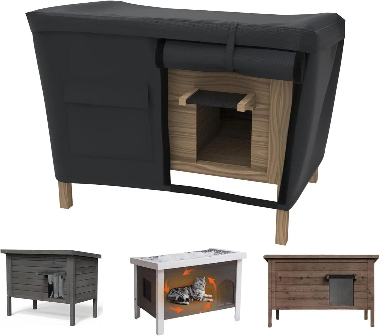 Outdoor Cat House Cover Waterproof Oxford Heavy Duty Protection (Cover Only) Black