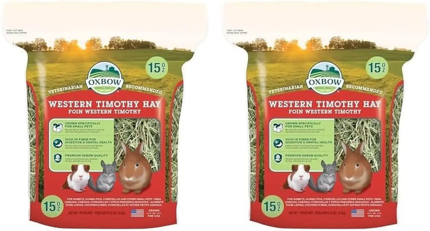 Oxbow Western Timothy Hay 90oz Natural Grass for Rabbits Guinea Pigs All Natural 15 Ounce (Pack Of 2)