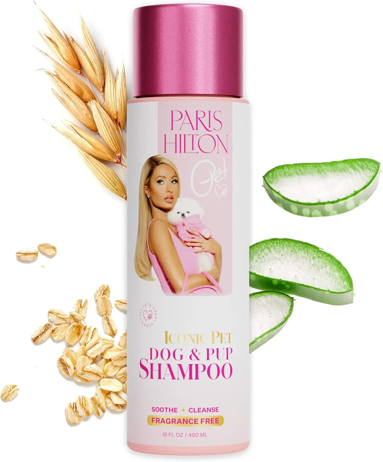Paris Hilton Dog Shampoo Sulfate-Free Vegan Oatmeal Aloe Hypoallergenic 16oz