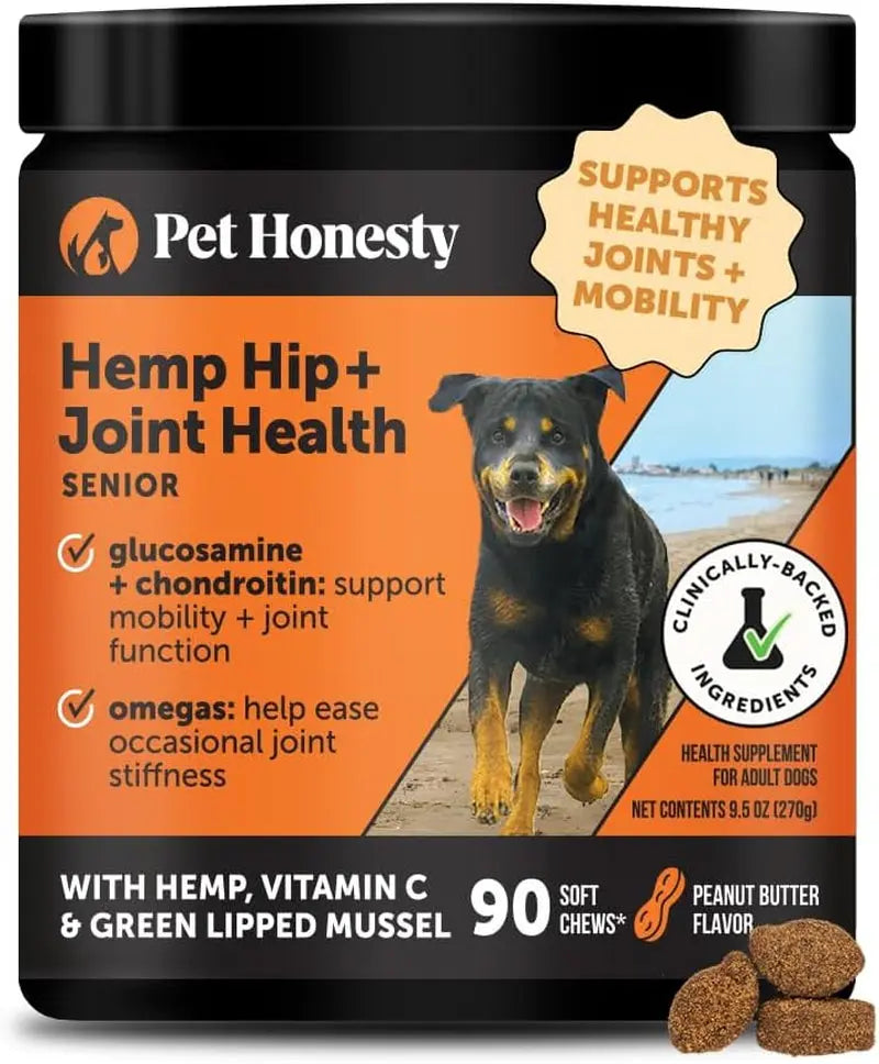 Pet Honesty Senior Hemp Hip & Joint Supplement for Dogs Mobility Chews 90 Ct Peanut Butter - Senior 90 Ct