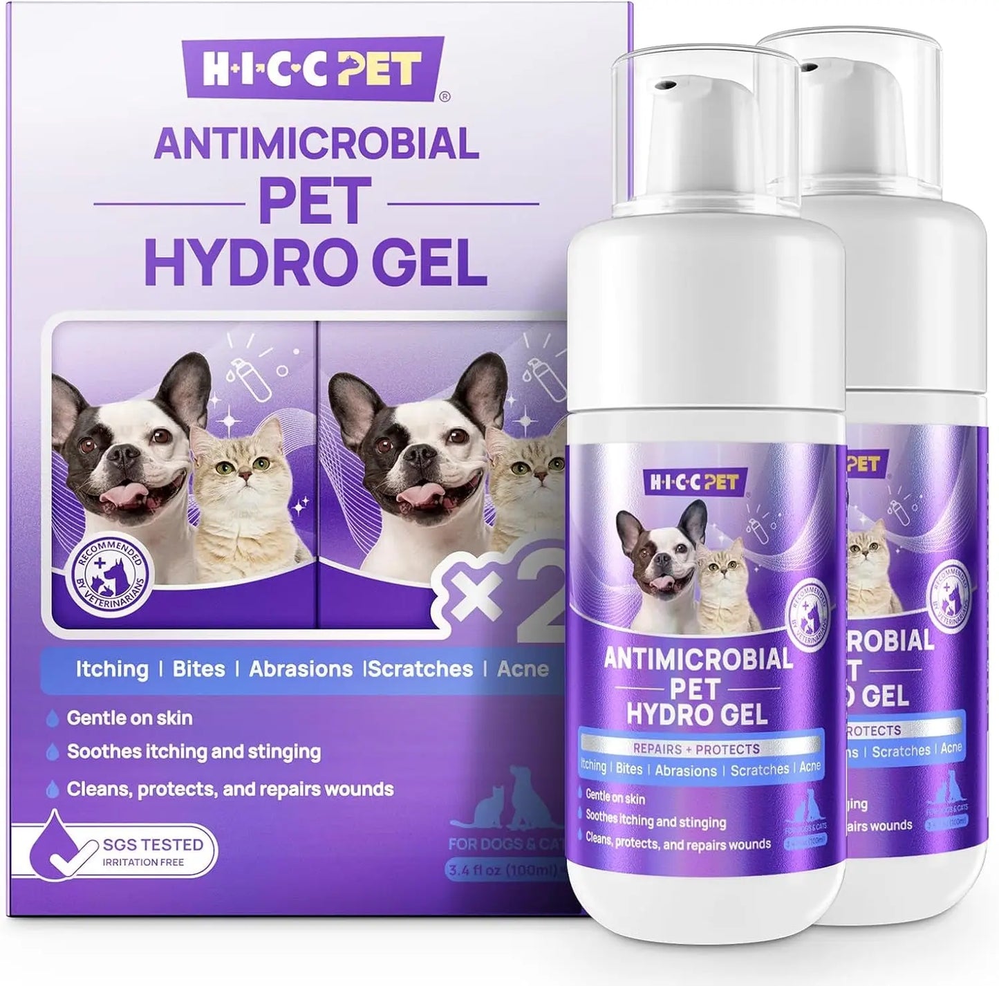 Pet Wound Care Hydro Gel for Dogs & Cats, Hot Spot & Skin Relief – 3.4 oz 2 Bottle