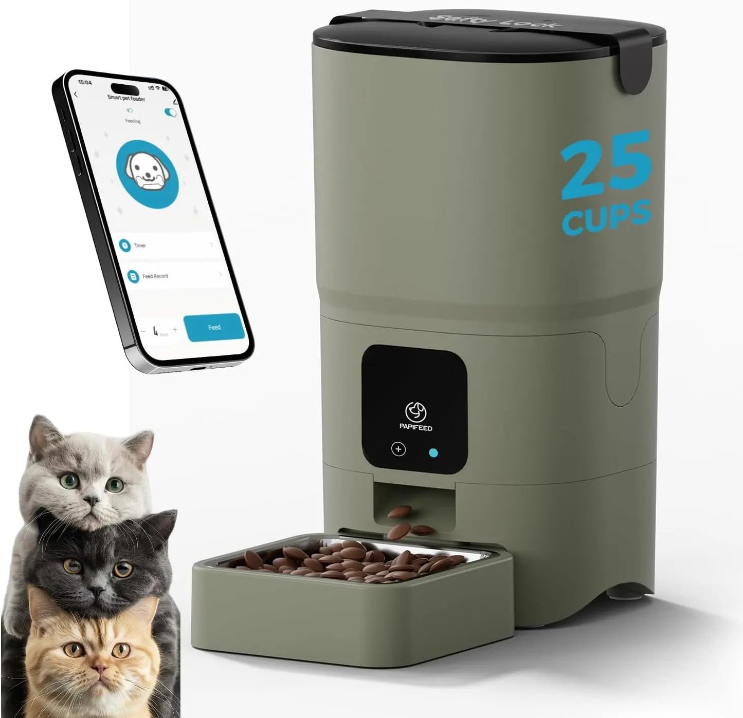 Smart WiFi Cat Feeder 6L – App-Controlled Auto Pet Feeder w/ Alexa & Dual Power Green