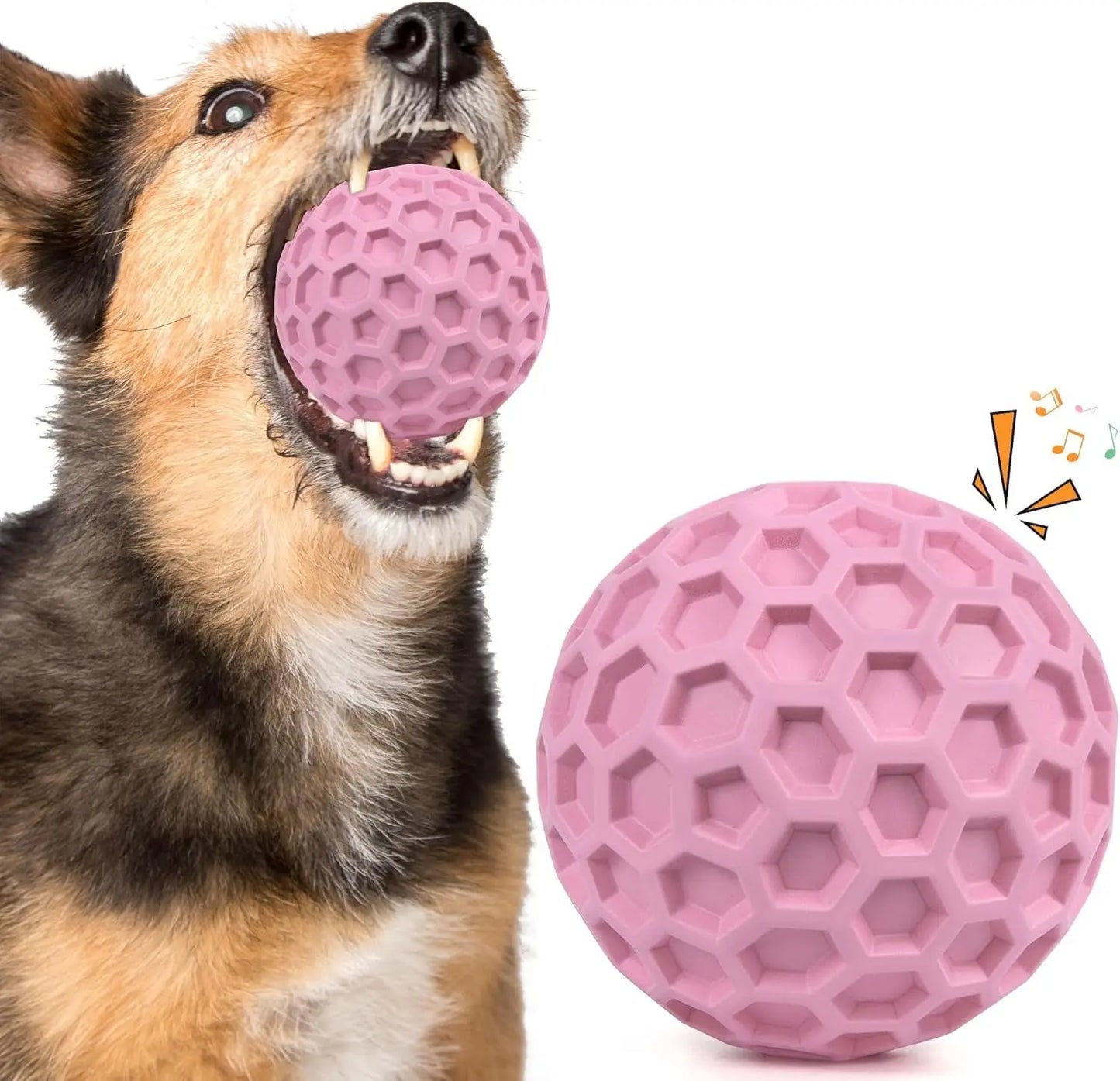 Squeaky Rubber Dog Ball for Aggressive Chewers, Floating Interactive Toy Pink
