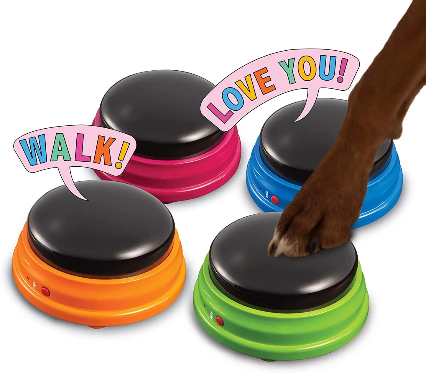 Talking Buttons for Dogs – 4-Pack Recordable Training Buttons with Guide