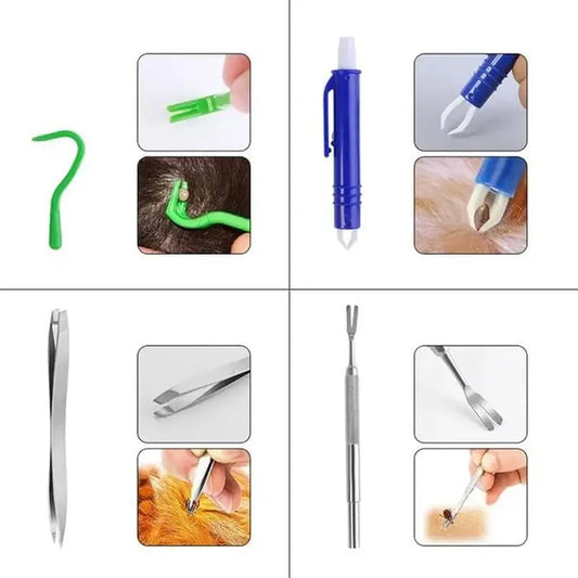 Tick Remover Kit Stainless Steel Hooks Tweezers Tick Removal Tool Dogs Cats