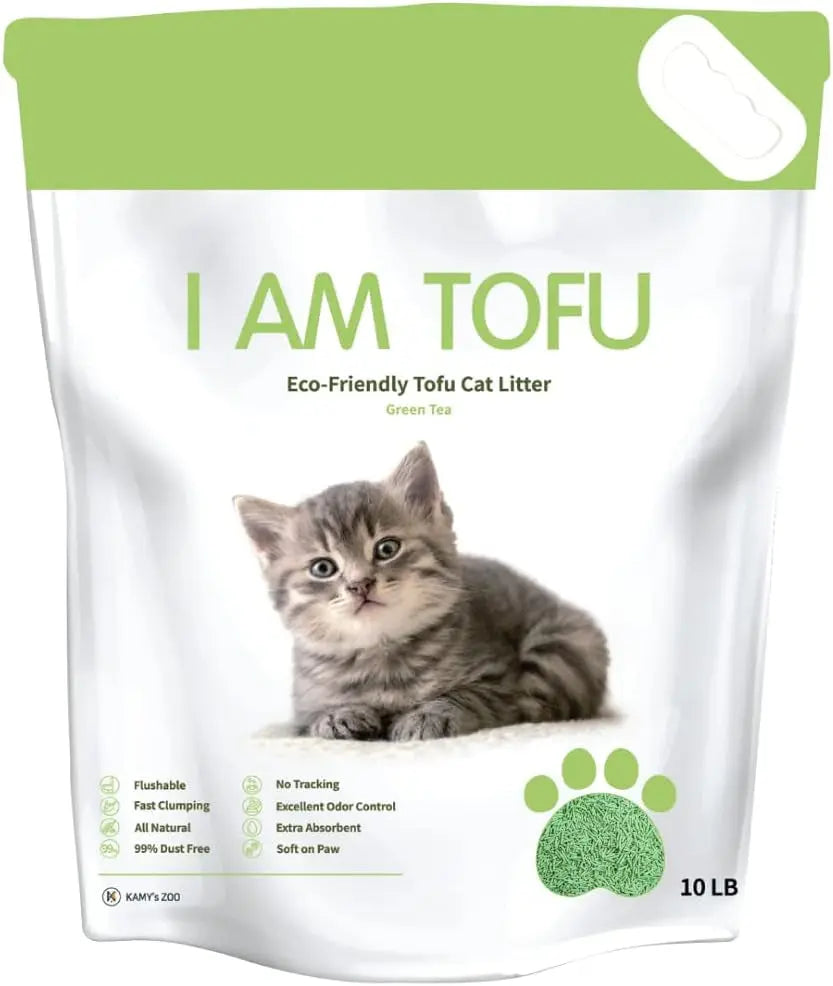 I AM TOFU - Tofu Cat Litter, Natural, Flushable, Dust Free Extra Clumping Pellet Litter (10 Lb Bag, Charcoal) Green Tea 10 Lbs