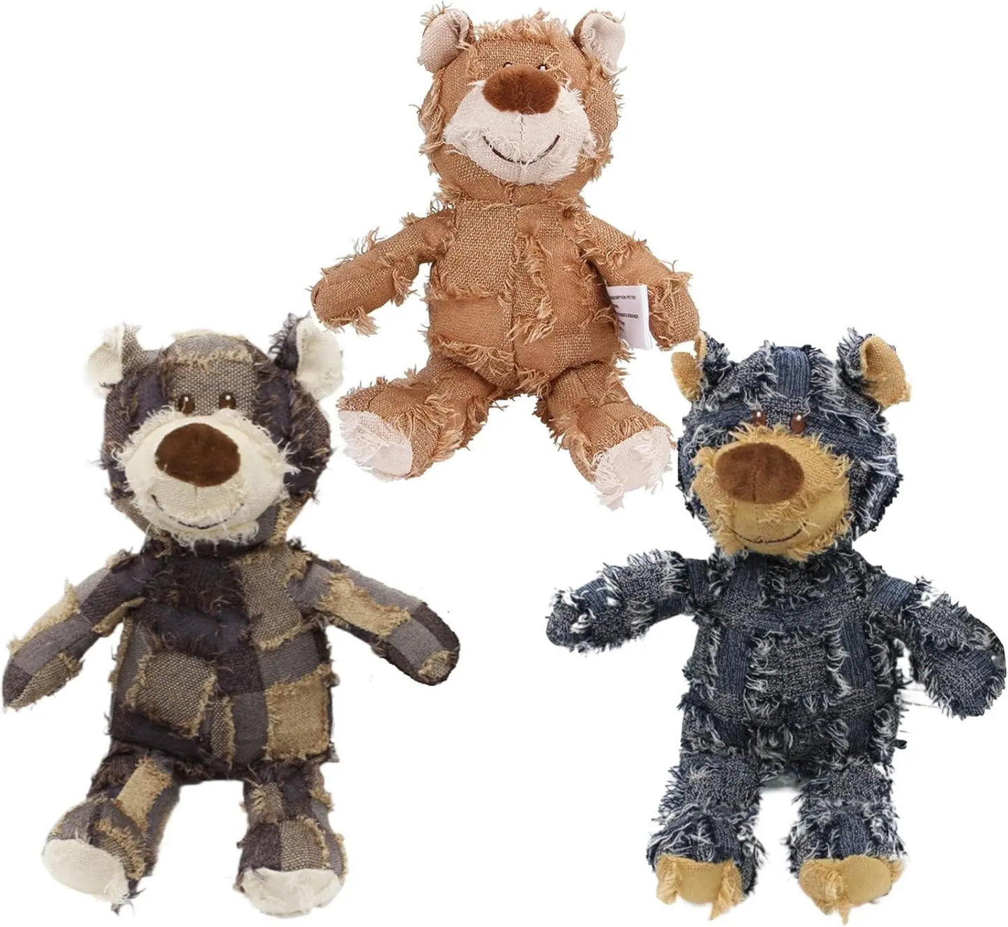 Tough Plush Dog Chew Toy for Heavy Chewers, Squeaky Durable Bear G-Navy+Oak+Purple