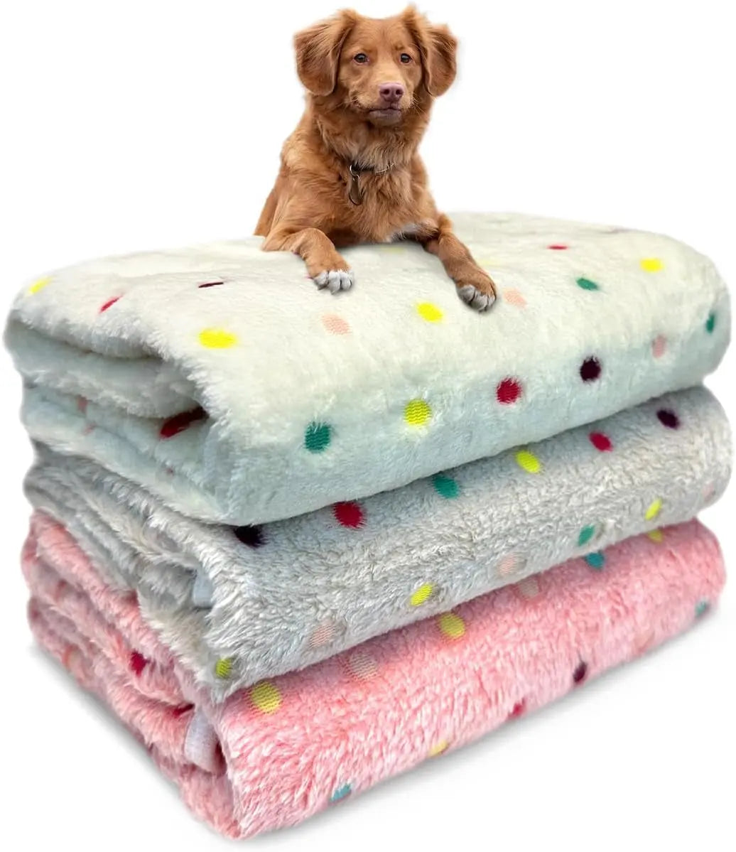 Washable Pet Blankets 3-Pack, Soft Fleece Crate & Bed Covers 41” x 31” Adorable Dots 41X31 Inch (Pack Of 3)