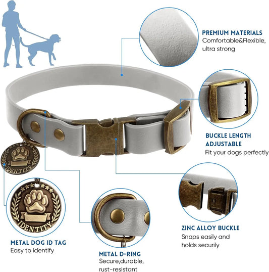 Waterproof Dog Collar & 4FT Leash Set Adjustable XS–XL with Poop Bag