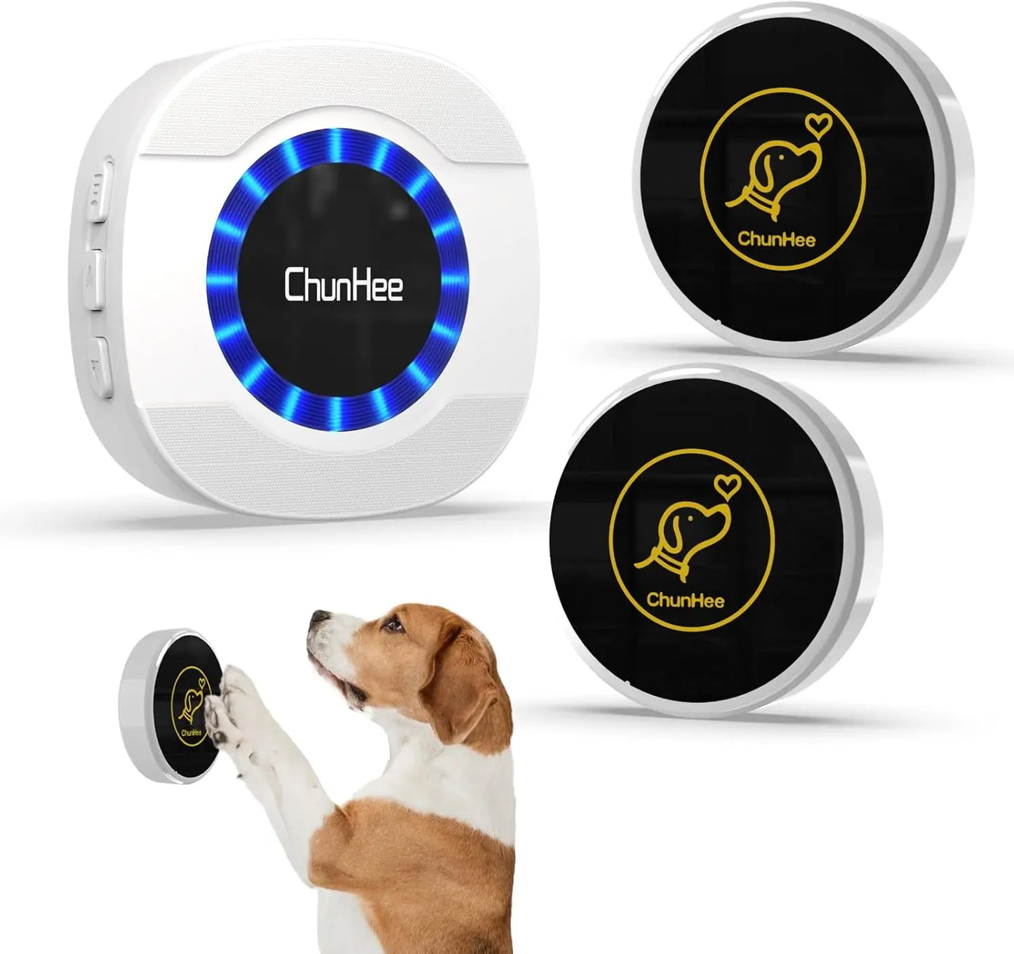 Weatherproof Smart Dog Door Bell – Touch Training Bell with 55 Tones 1 Receiver 2 Dog Buttons