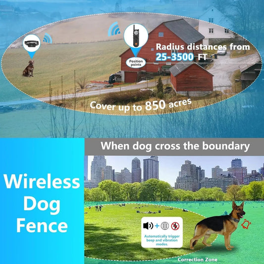Wireless Dog Fence 2 Dogs 3500FT Range Remote Training Waterproof Collar