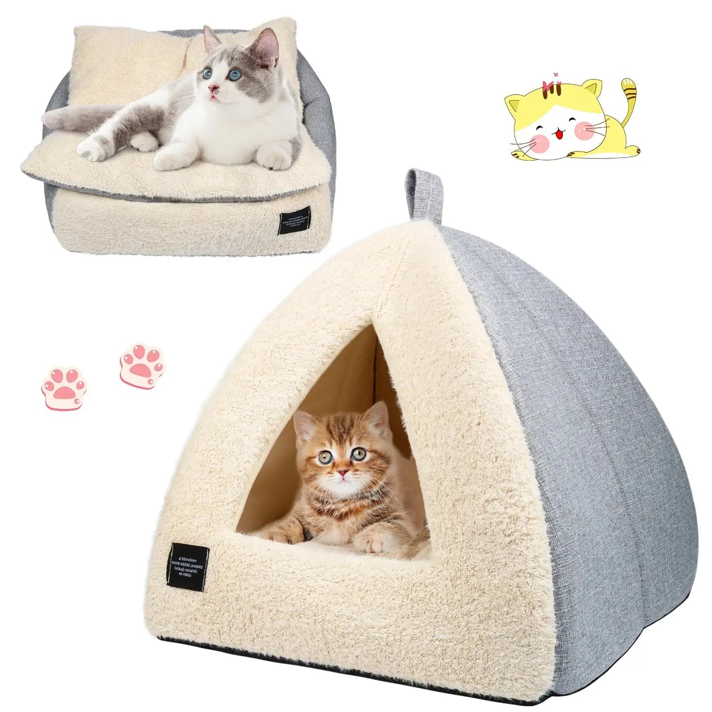 Cat Bed 2-in-1 Cozy Bed Cave with Removable Cushion – for Cats & Small Dogs (M) Default Title