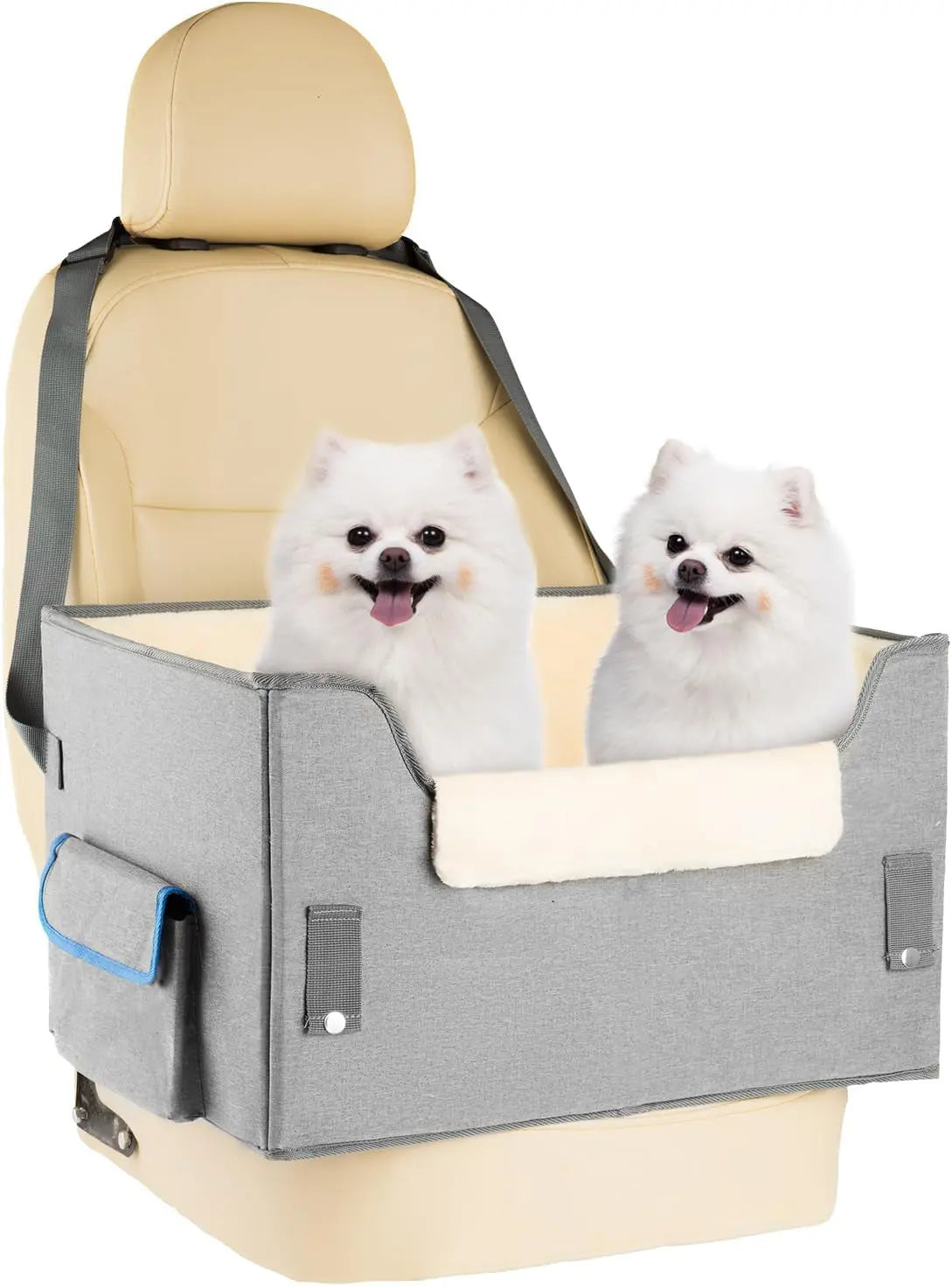 Dog Car Seat for Small Dogs, Elevated Dog Booster Seat Pet Travel Carrier Bed for Car with Adjustable Straps Pet Car Booster Seat for Small Dogs Cats Grey L-45Lbs