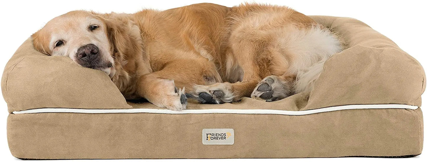 Chester Xx-Large Dog Bed - Orthopedic Memory Foam Mattress, Calming Couch Bed, Wall Rim Pillow, Water Resistant Liner, Washable Cover, Non-Slip Bottom Chester Khaki Beige Memory Foam Dog Bed 44.0"L X 34.0"W X 10.0"Th