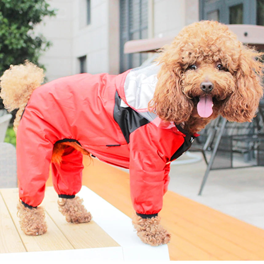 Waterproof Dog Raincoat Jacket | The Dog Face Hooded Pet Coat Jumpsuit Red