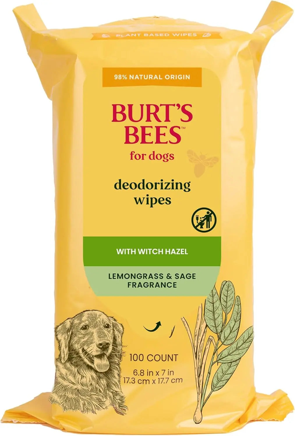 Hypoallergenic Dog Wipes with Honey – Natural Paw & Butt Cleaning, 50ct Deodorizing Wipes - Lemongrass Sage 100 Count (Pack Of 1)