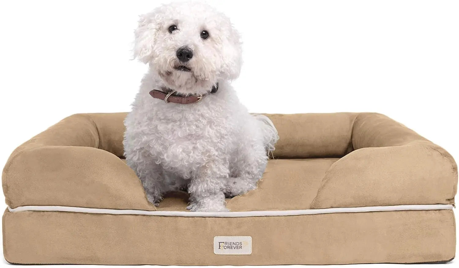 Chester Xx-Large Dog Bed - Orthopedic Memory Foam Mattress, Calming Couch Bed, Wall Rim Pillow, Water Resistant Liner, Washable Cover, Non-Slip Bottom Chester Khaki Beige Memory Foam Dog Bed 36.0"L X 28.0"W X 9.0"Th