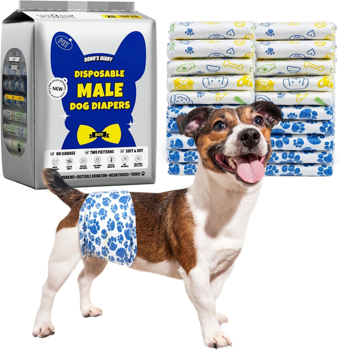 Male Dog Diapers 60 Count Disposable Belly Bands Leakproof Absorbent 60.0 X-Small