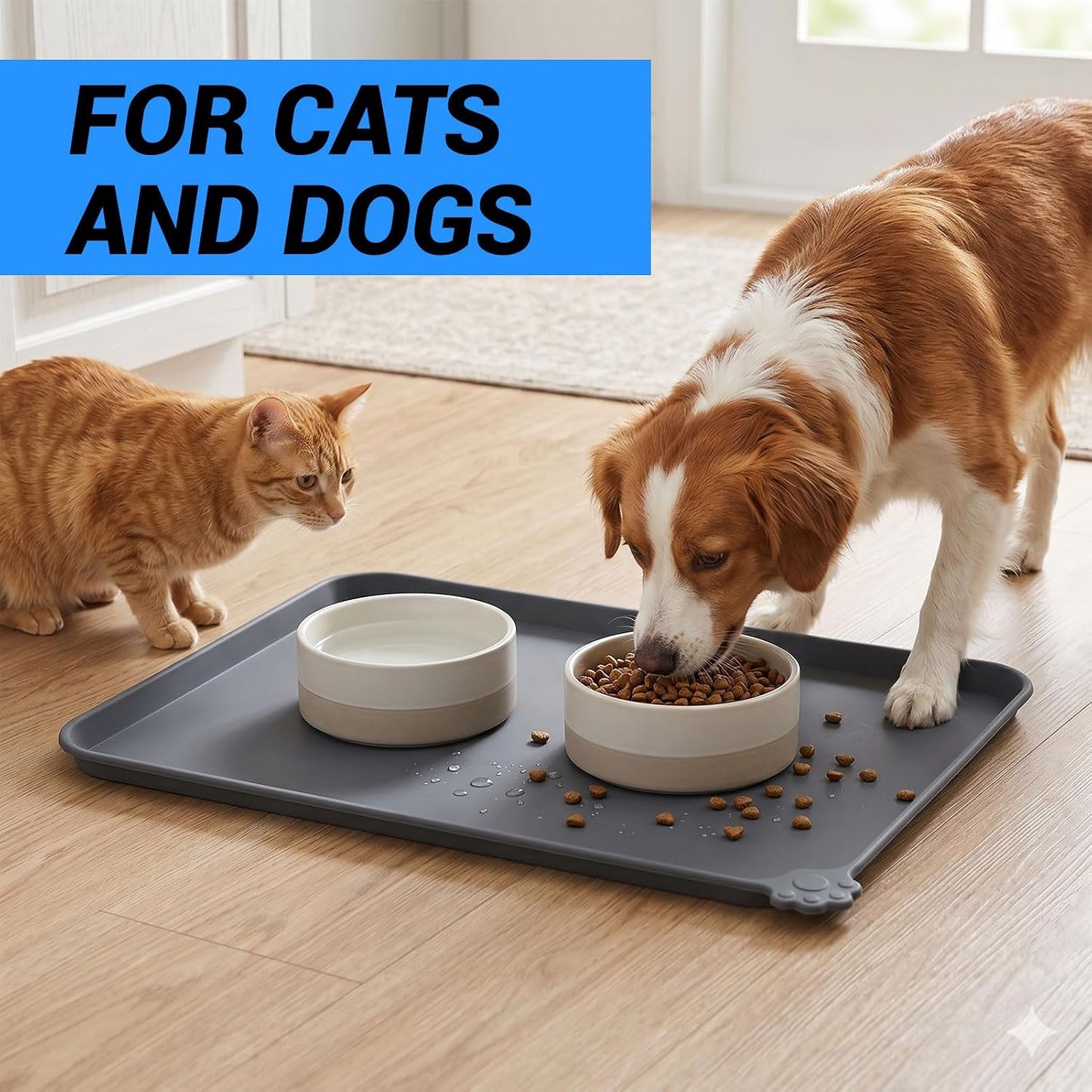 Silicone Dog & Cat Feeding Mat with Raised Edge, Waterproof & Non-Slip
