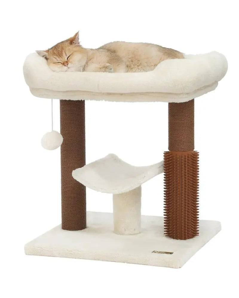 27.5" Cat Tower for Indoor Cats, Multi-Level Scratching Posts, Plush Basket & Perch, Dangling Ball for Play & Rest