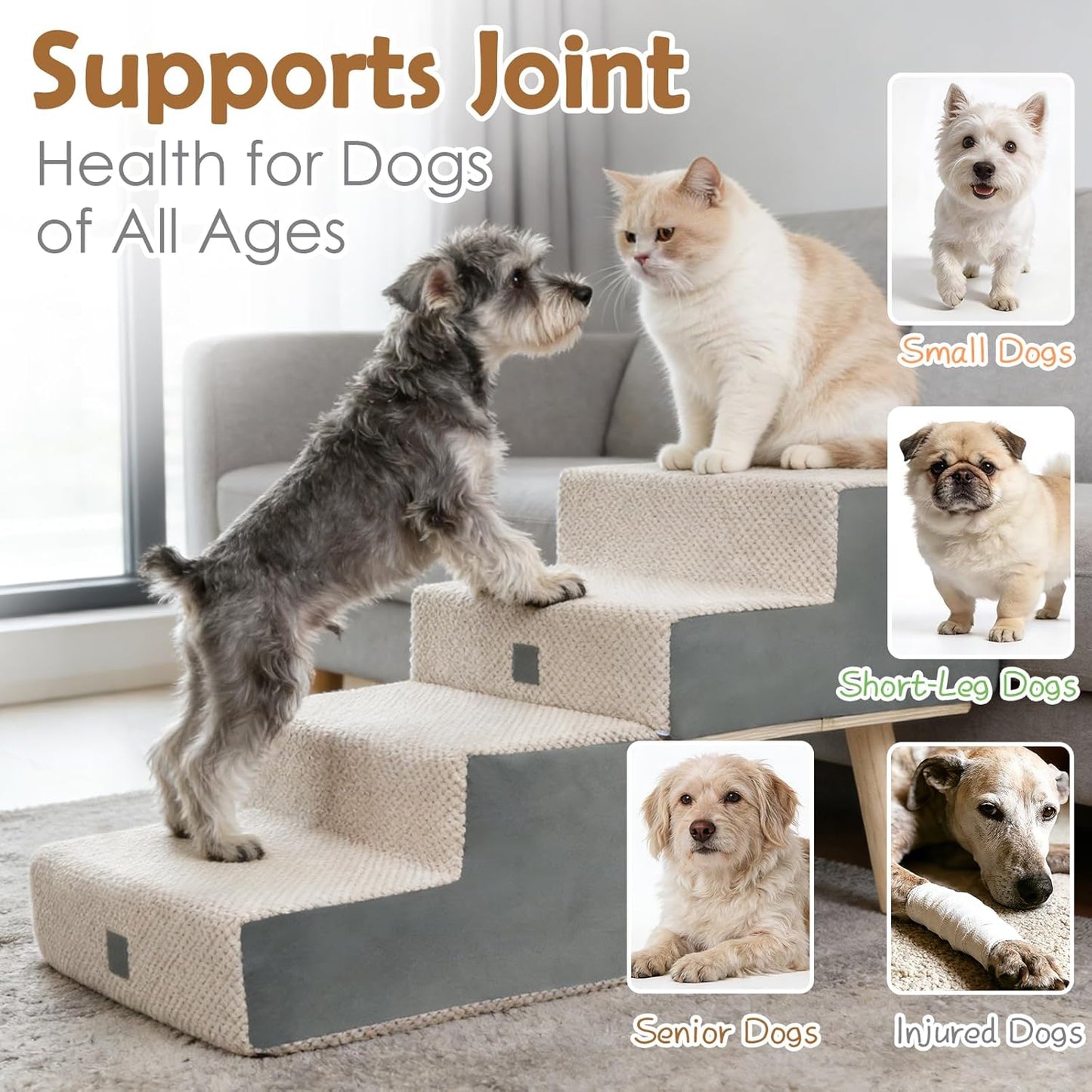 Dog Stairs 4 Step Foldable Pet Steps Ottoman Ramp for Couch Bed 
