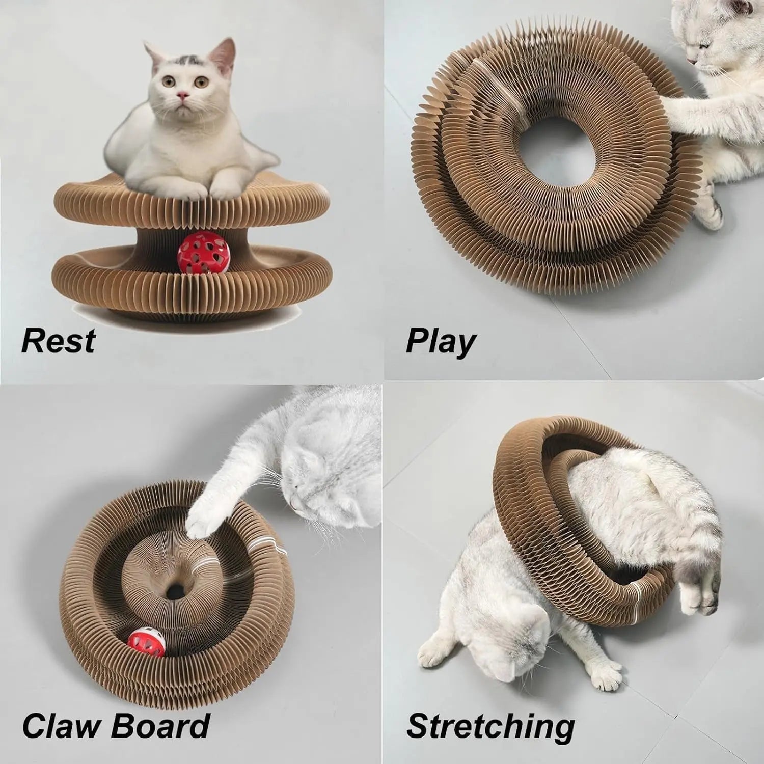 Foldable Scratcher Board with Ball, Recyclable Accordion Cat Toy (2 Pack)