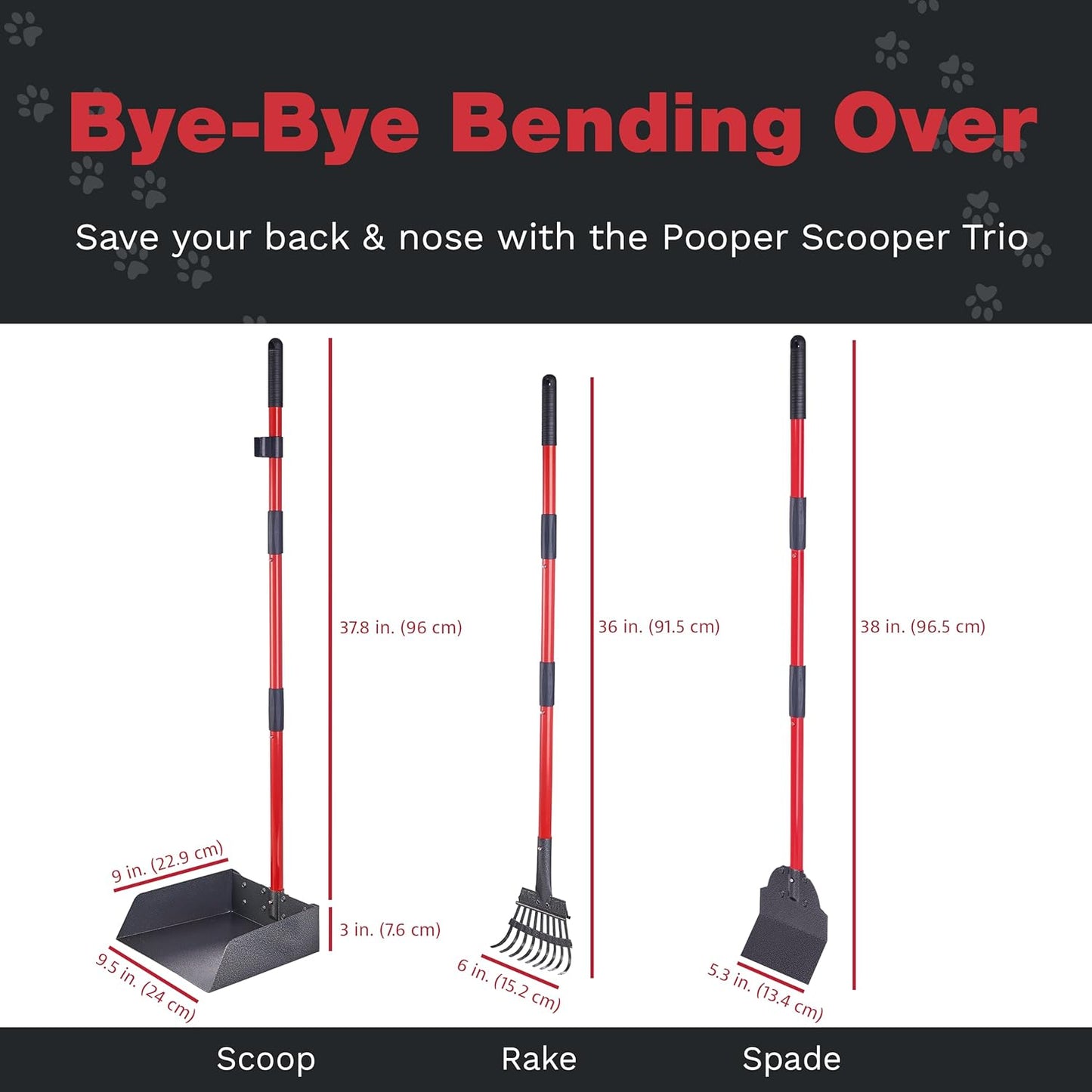 Metal Pooper Scooper Set with Long Handle Tray & Rake for Large Dogs