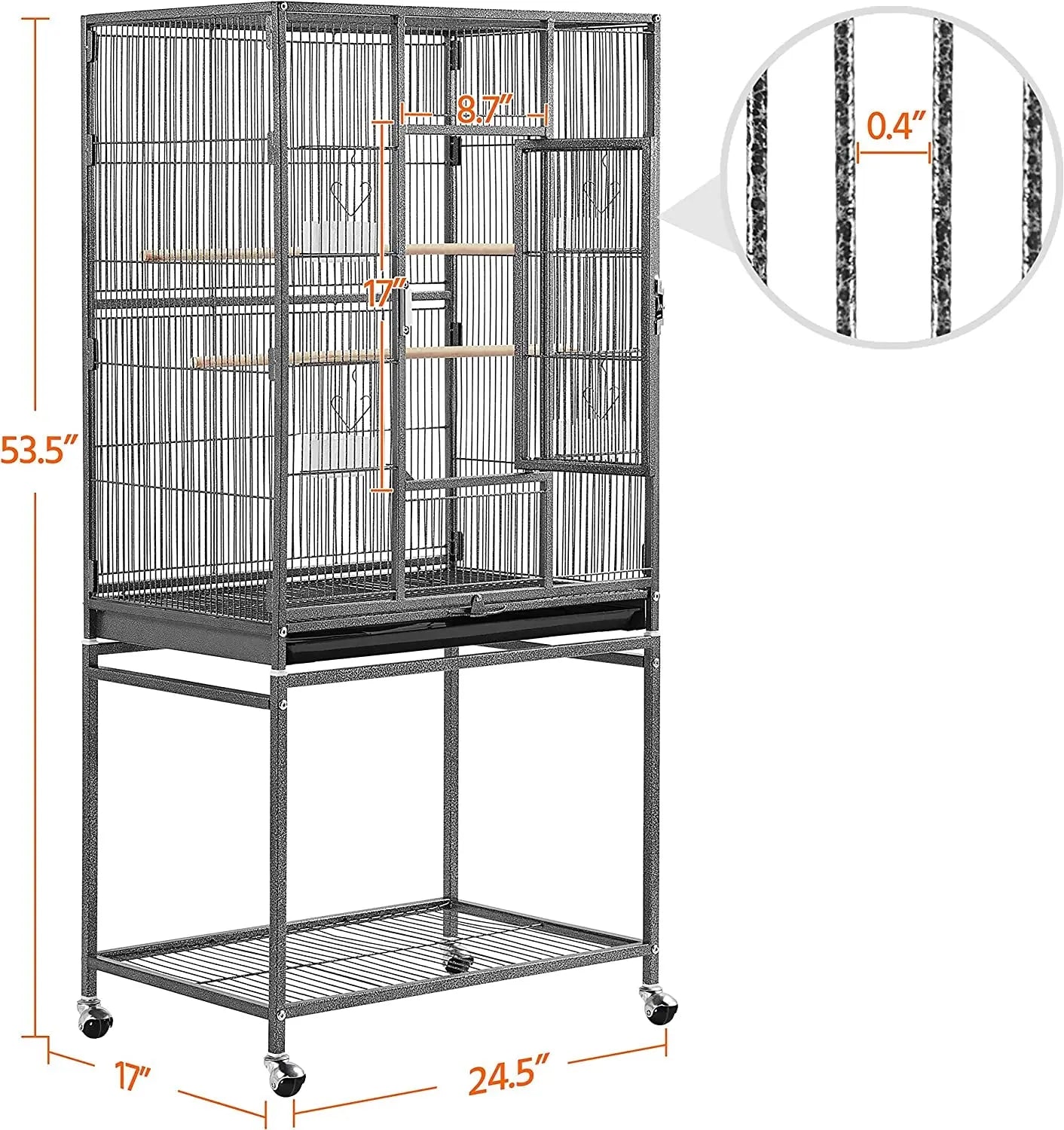54" Wrought Iron Flight Bird Cage with Stand - Ideal for Parakeets, Conures, Lovebirds, Finches & Canaries