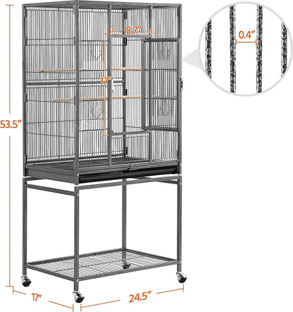 54" Wrought Iron Flight Bird Cage with Stand - Ideal for Parakeets, Conures, Lovebirds, Finches & Canaries