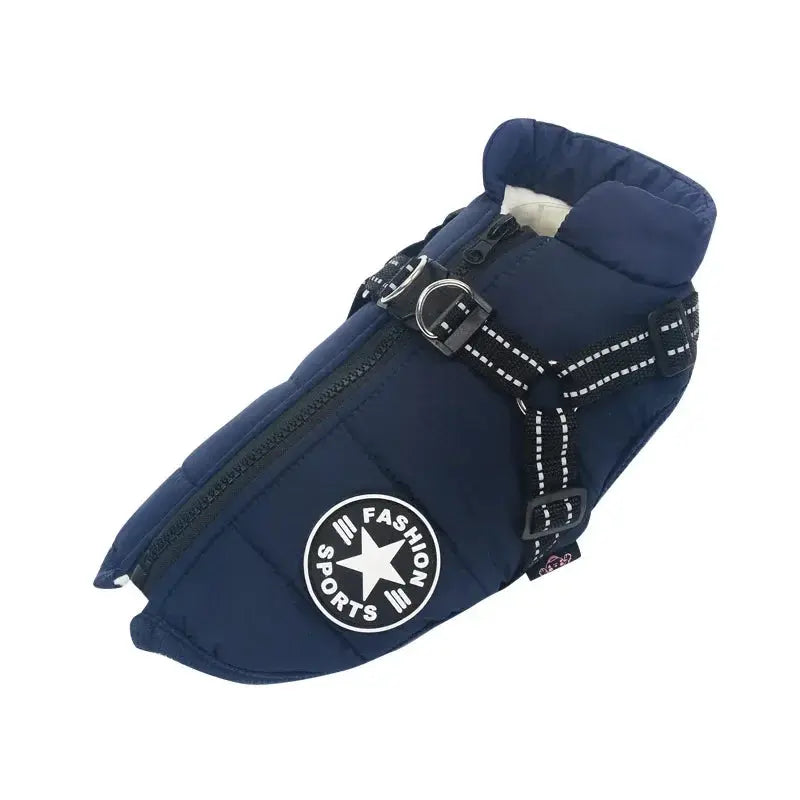 Winter Dog Jacket with Built-in Harness – Warm Waterproof Pet Coat, Cold Weather Dog Clothes Navy Blue