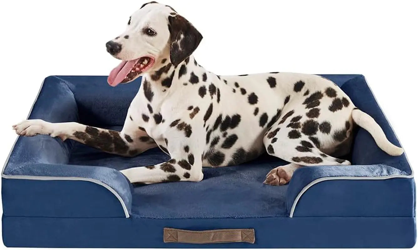 Chester Xx-Large Dog Bed - Orthopedic Memory Foam Mattress, Calming Couch Bed, Wall Rim Pillow, Water Resistant Liner, Washable Cover, Non-Slip Bottom Ally Navy Blue All-Foam Bolster Bed Large (35"X 25"X 6.5")