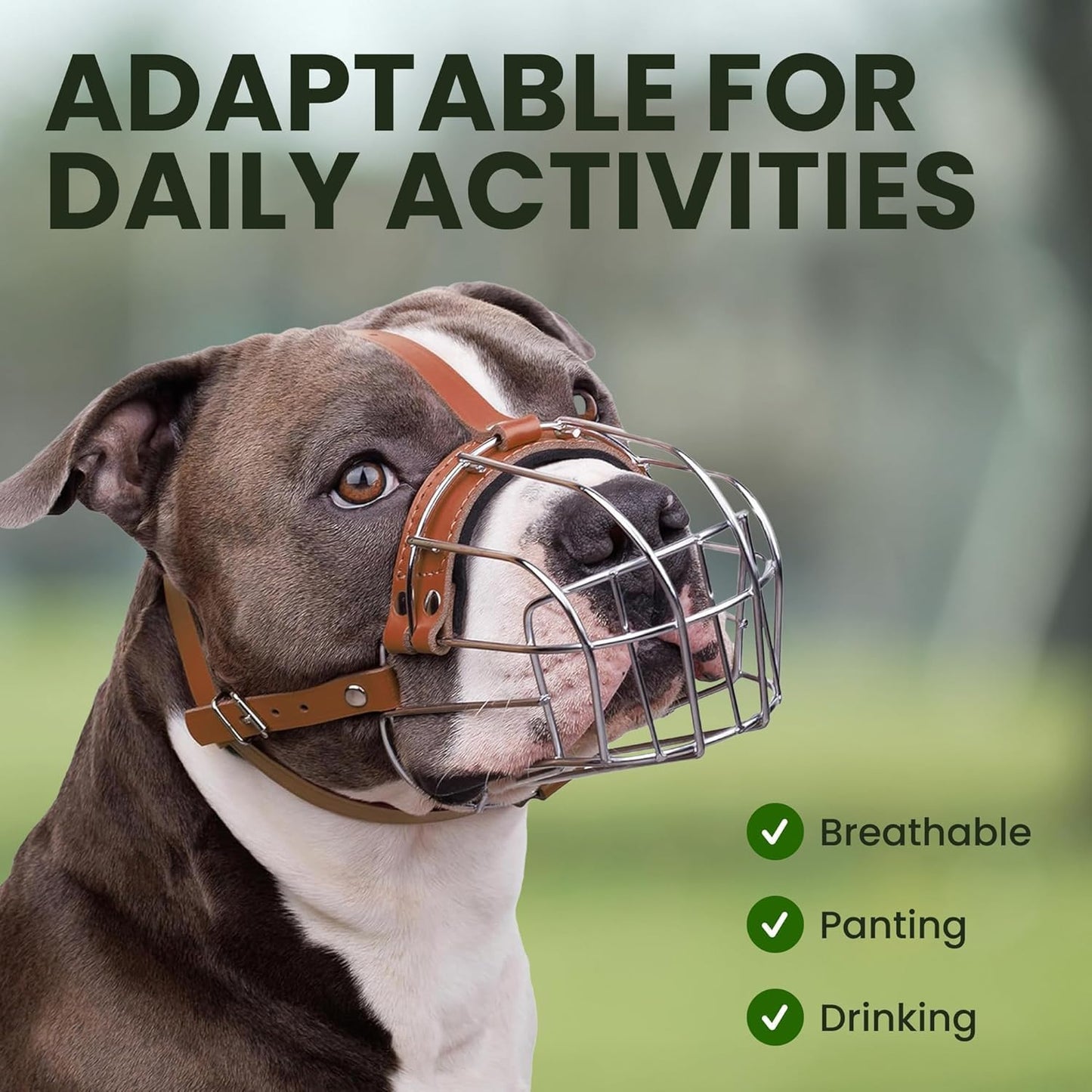 Breathable Metal Basket Dog Muzzle for Large Dogs with Leather Straps