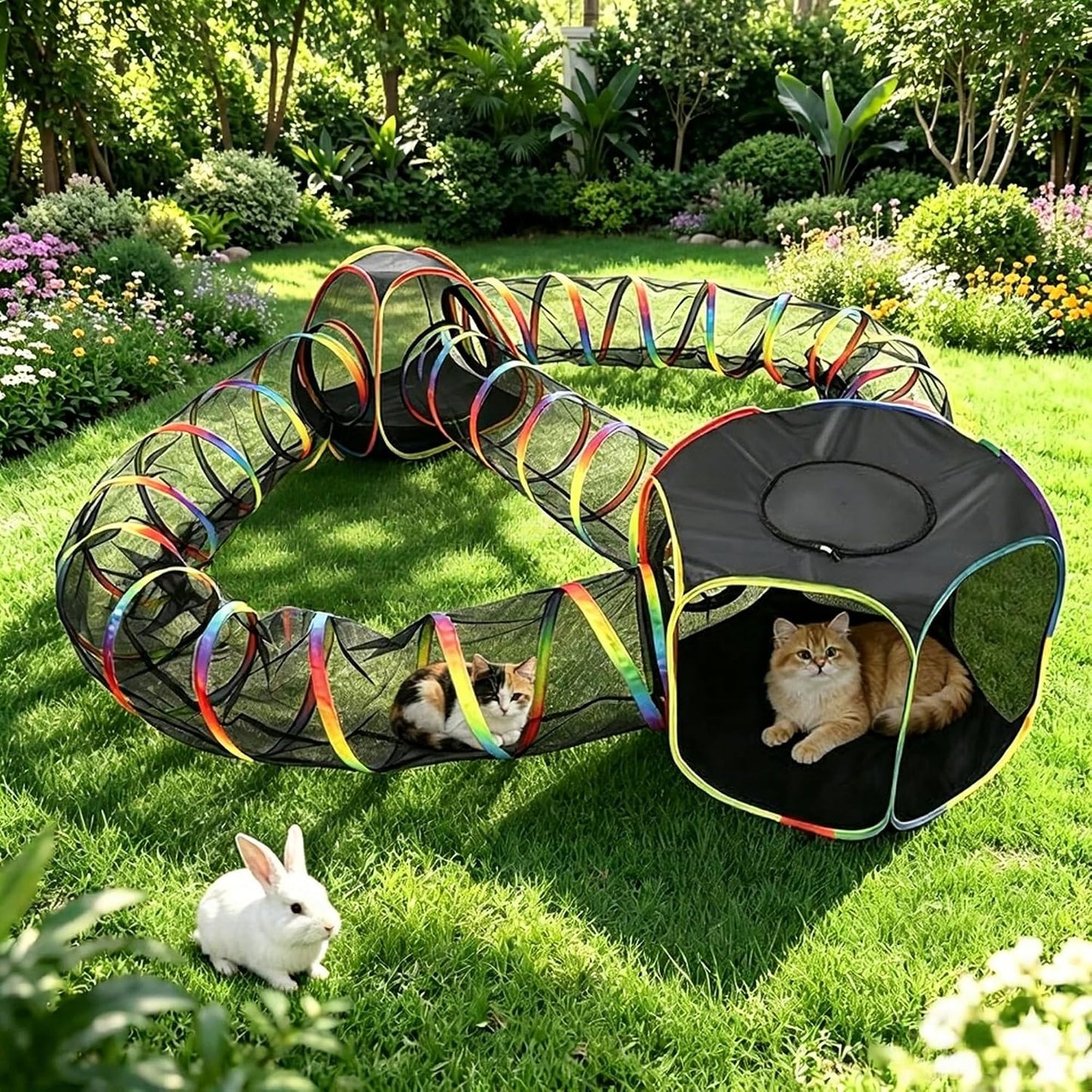 5-in-1 Outdoor Cat Enclosure with Tunnels, Portable Pop-Up Catio Playpen