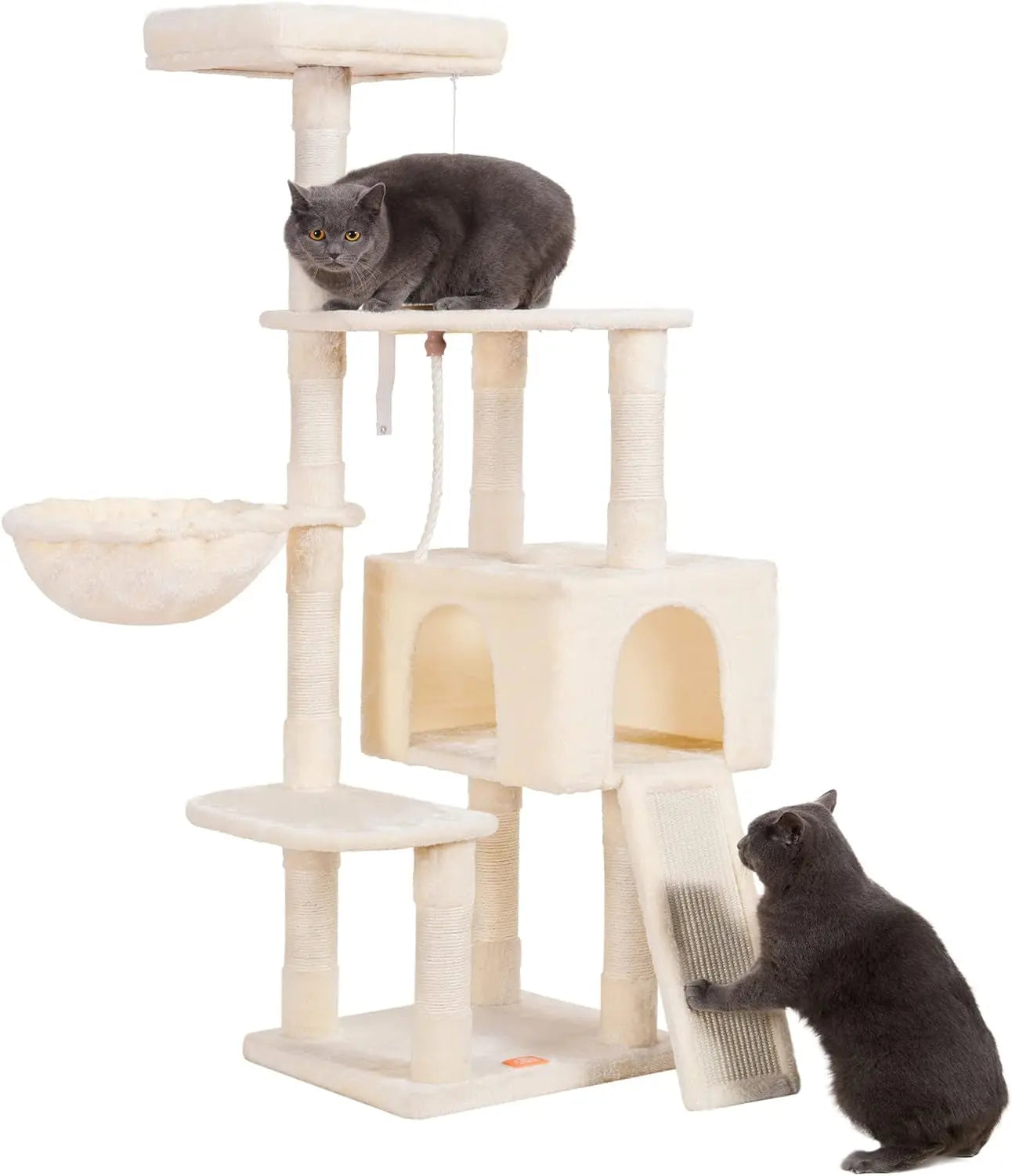 Cat Tree, Cat Tower for Indoor Cats with Scratching Board, Multi-Level Cat Furniture Condo with Feeding Bowl Smoky Gray HCT010G Beige 59 Inch