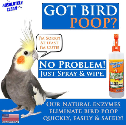 Premium Bird Cage Cleaner & Deodorizer – USA Made, Fragrance Free, Concentrate (16oz Makes 64oz)