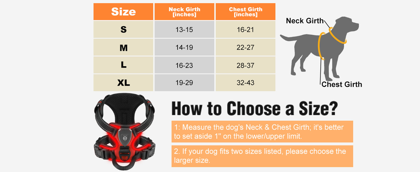 LED Dog Harness for Night Walking - Rechargeable No-Pull Vest for Safety and Comfort