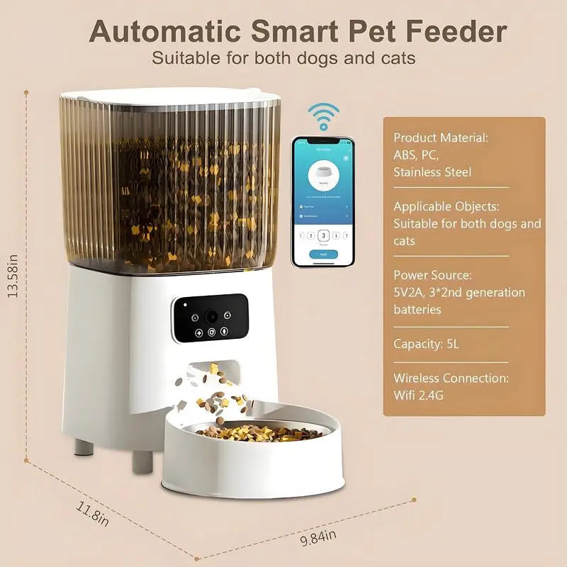 Smart Pet Feeder with HD Camera & Remote Control – 5L Auto Dispenser for Cats & Dogs