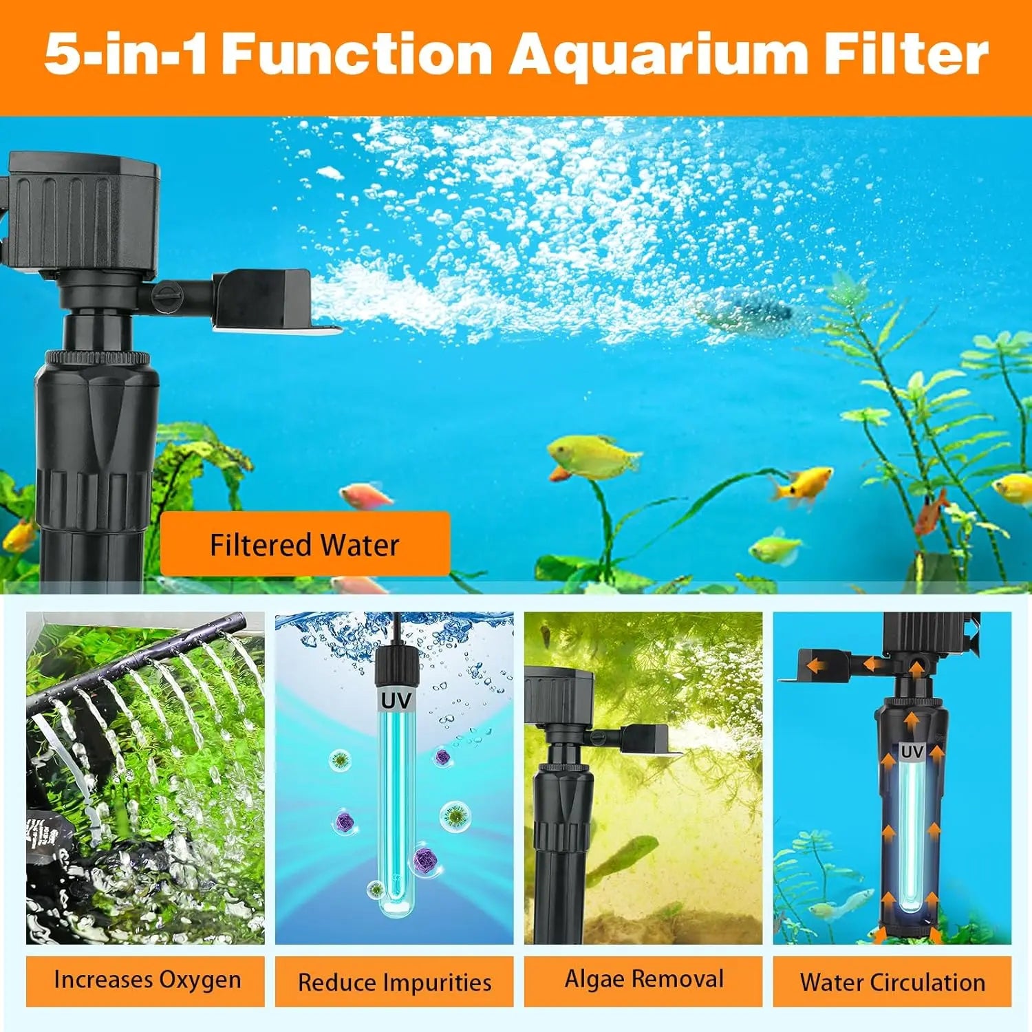 12W UV Aquarium Filter 10–40 Gallon Submersible 115GPH Fresh or Salt Water