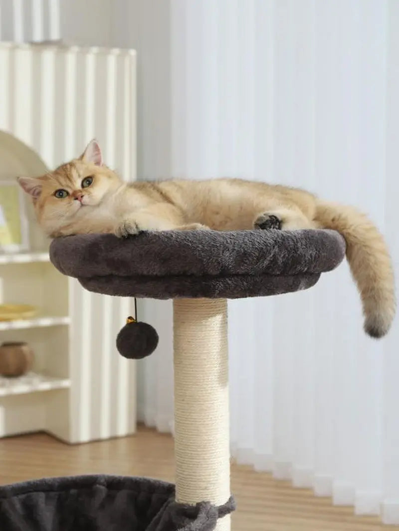 27.5" Cat Tower for Indoor Cats, Multi-Level Scratching Posts, Plush Basket & Perch, Dangling Ball for Play & Rest
