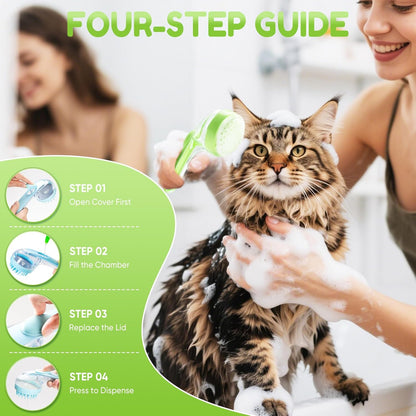 Pet Bath Brush with Shampoo Dispenser for Dogs & Cats, 2-Pack Grooming Brush