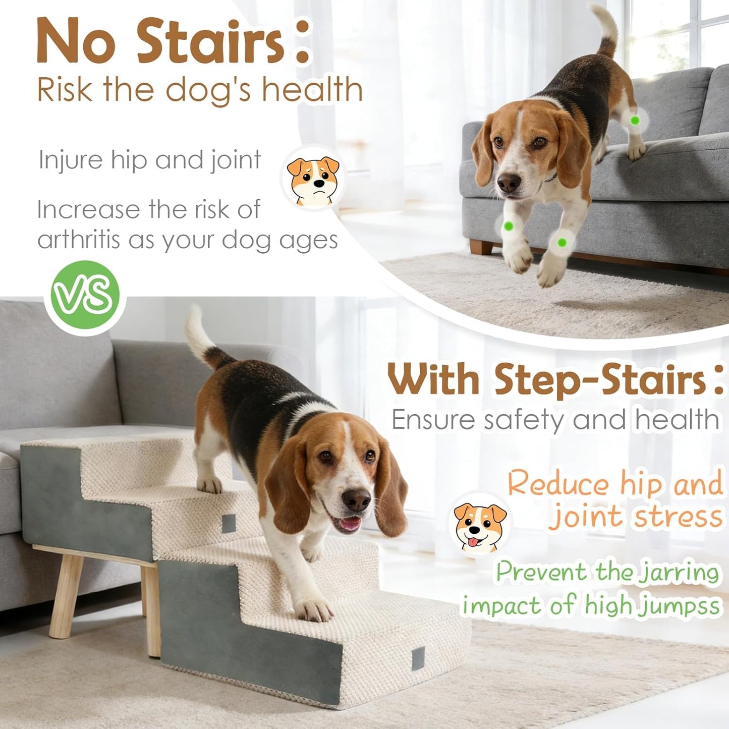 Dog Stairs 4 Step Foldable Pet Steps Ottoman Ramp for Couch Bed 