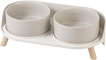 Elevated Ceramic Cat & Dog Bowl Set with Splash Guard, Non-Slip Stand (2x480ml) Grey Medium
