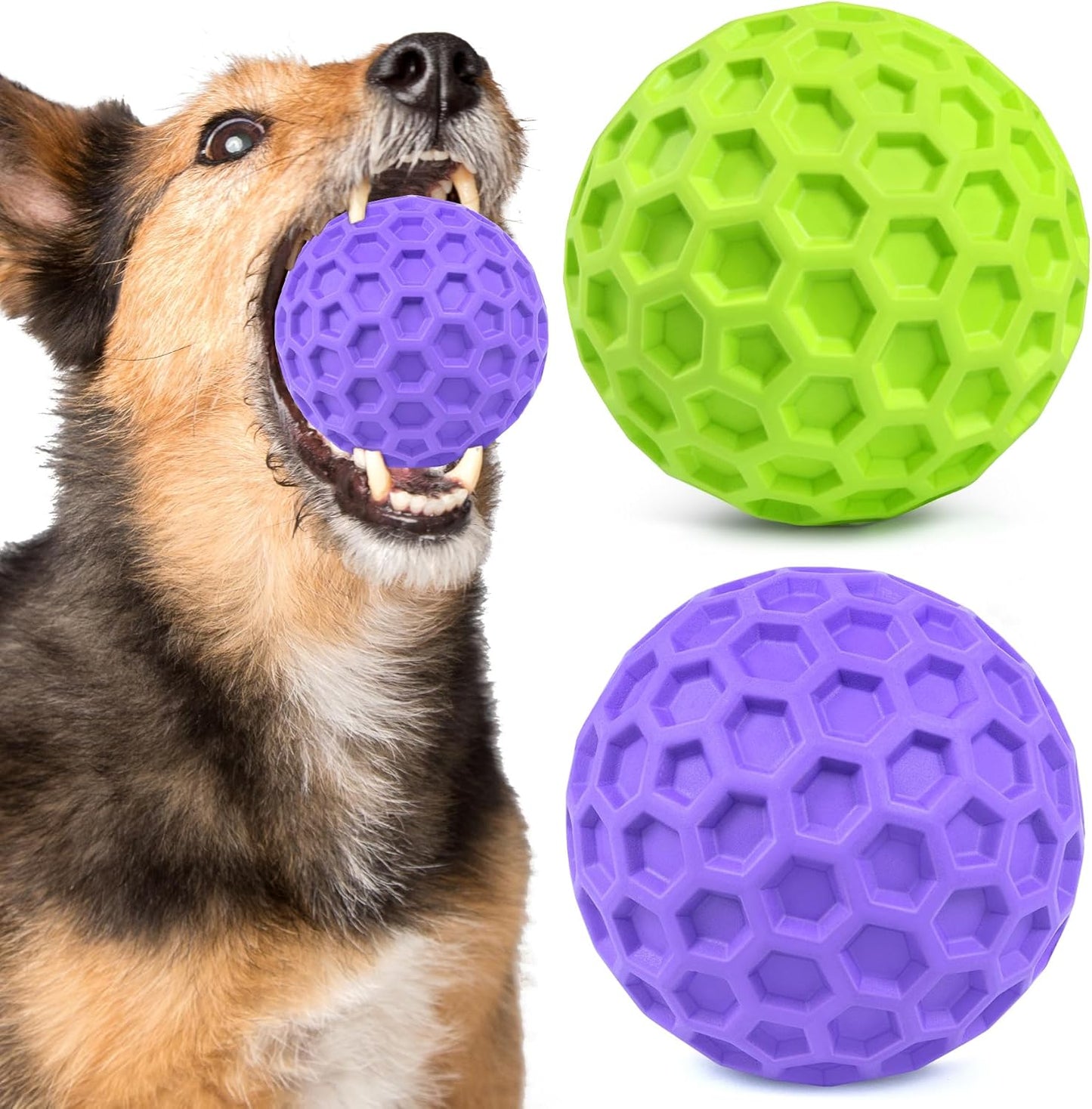 Squeaky Rubber Dog Ball for Aggressive Chewers, Floating Interactive Toy Green And Purple