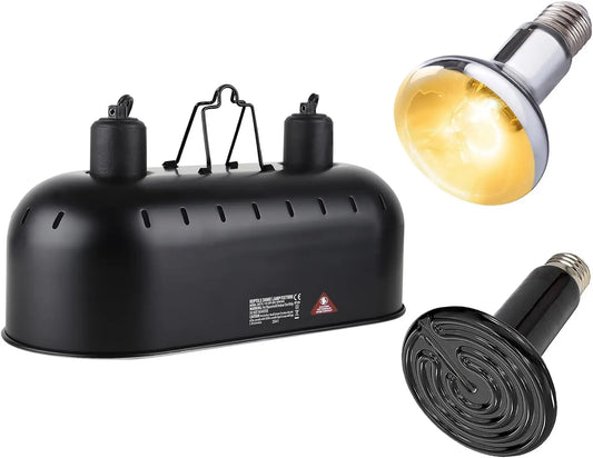 15" Dual Reptile Light Fixture w/ 100W UVA UVB & Ceramic Heat Lamp 15Inch With Uva Uvb Sun Lamp And Che Bulb