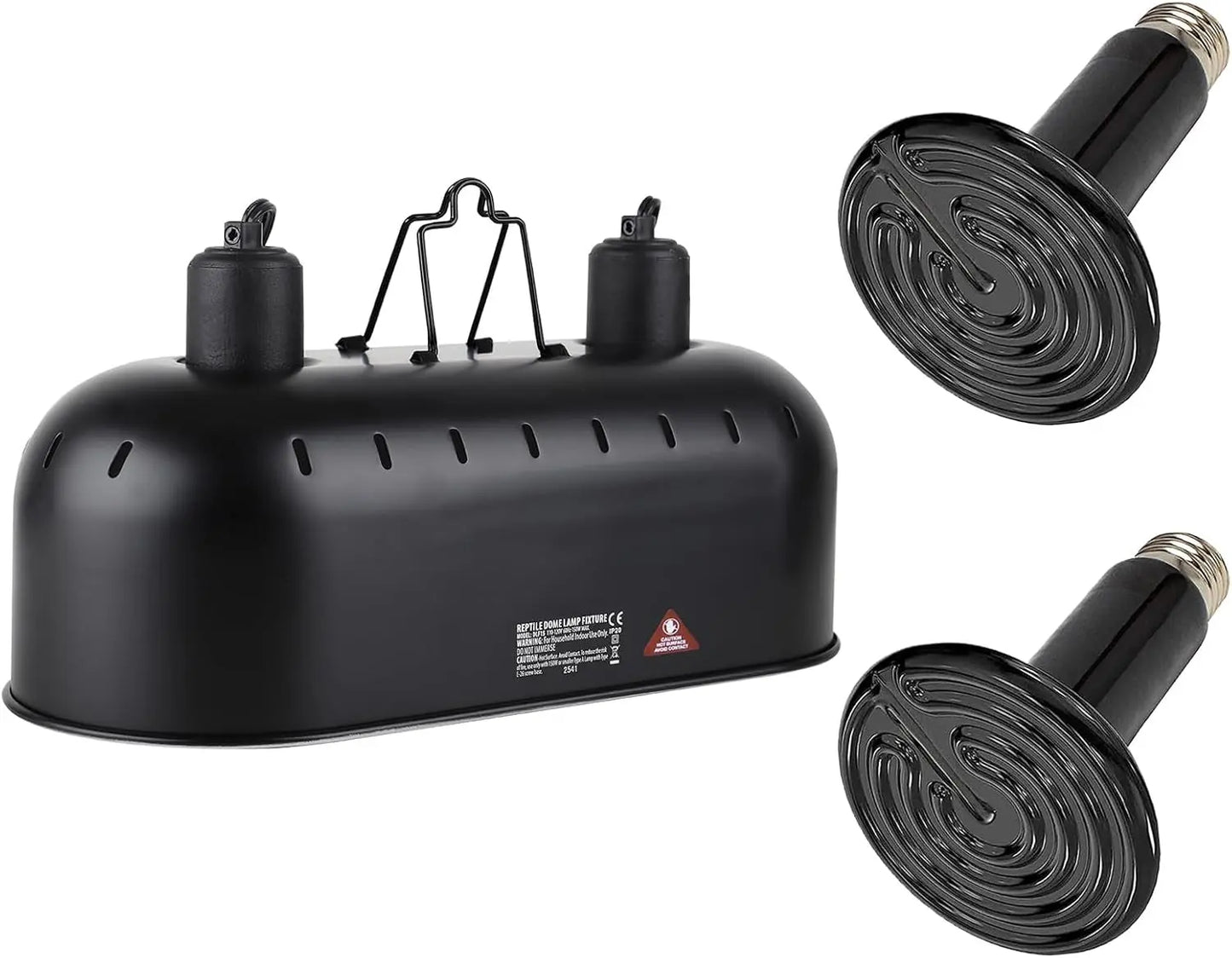 15" Dual Reptile Light Fixture w/ 100W UVA UVB & Ceramic Heat Lamp 15Inch With 2Pcs 150W Ceramic Heat Emitter