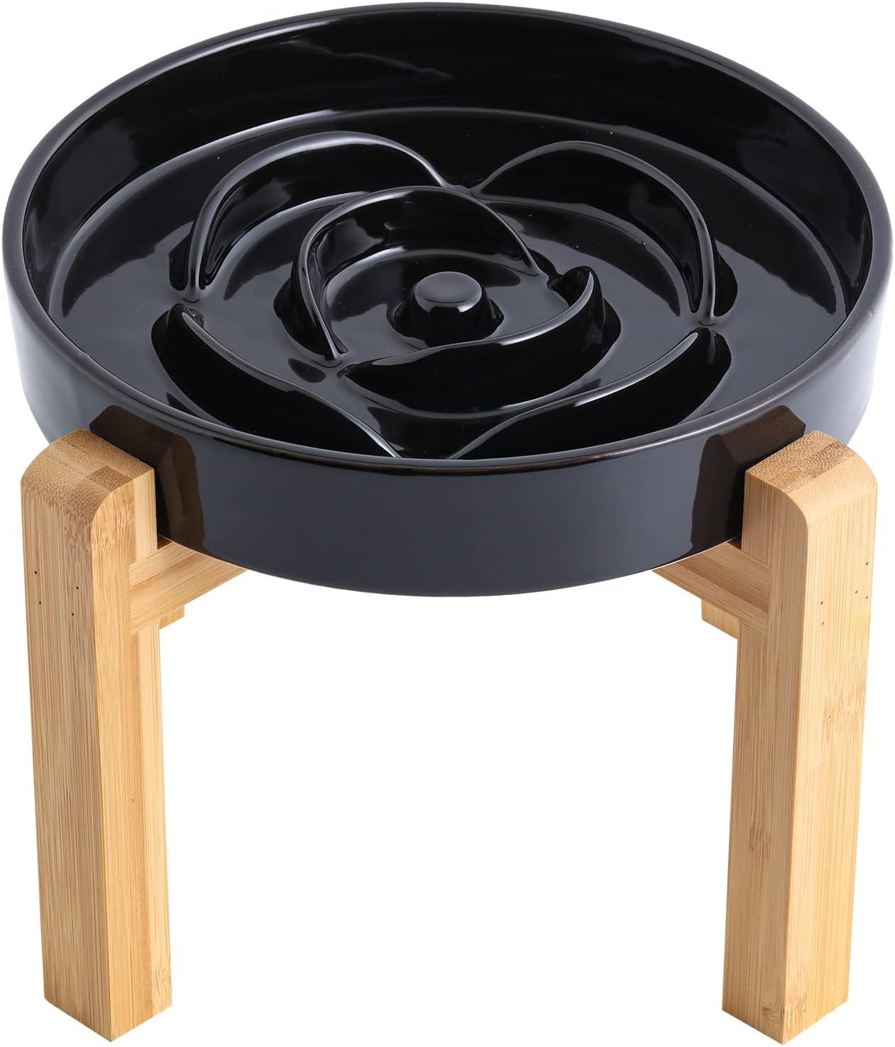 Elevated Ceramic Slow Feeder Dog Bowl 8.6in Heavy Weighted (various colors) Black Slow Feeder Elevated