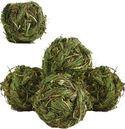 Timothy Hay Bunny Chew Balls Natural Grass Toys for Rabbits Guinea Pigs Hamsters 5 Pcs