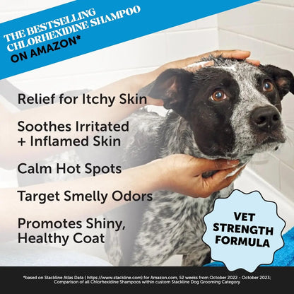 Chlorhexidine Itch Relief Pet Shampoo – Dogs & Cats, 16oz for Allergies, Itching, Skin and Coat Supplement